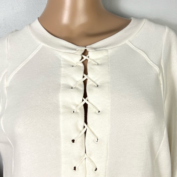 NEW BEN TAVERNITI UNRAVEL PROJECT WHITE TERRY LACE-UP SWEATSHIRT - Picture 3 of 9